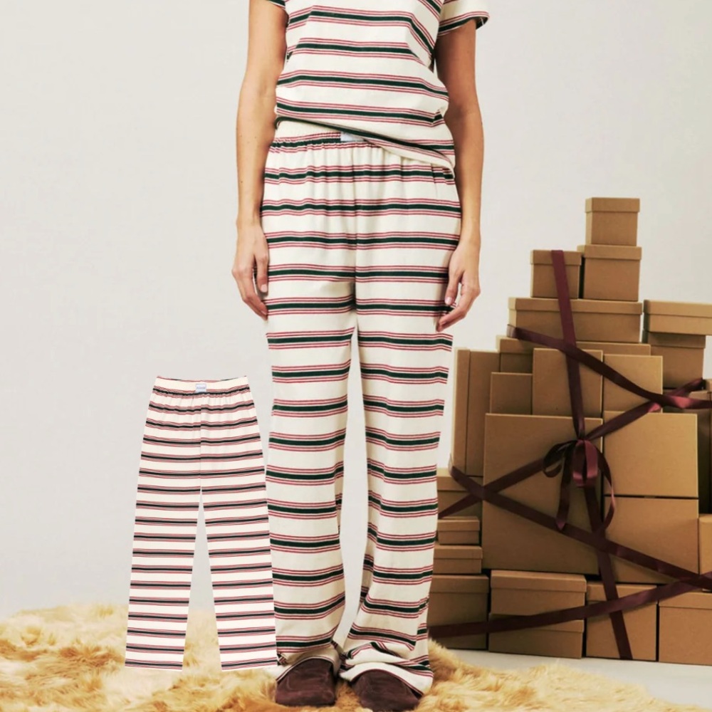 PARKE Holiday Striped Cotton Boxer Pant in Eggnog Stripe